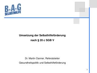 Umsetzung der Selbsthilfeförderung nach § 20 c SGB V Dr. Martin Danner, Referatsleiter