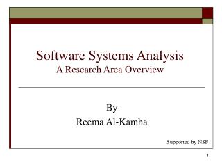 Software Systems Analysis A Research Area Overview