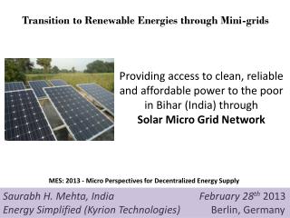 Providing access to clean, reliable and affordable power to the poor in Bihar (India) through