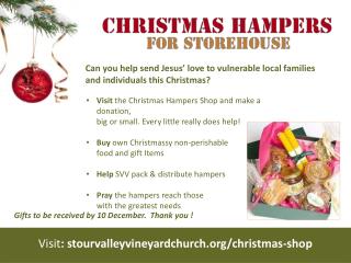 Visit the Christmas Hampers Shop and make a donation,