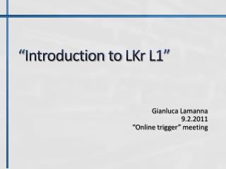 “Introduction to LKr L1”