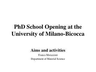 PhD School Opening at the University of Milano-Bicocca