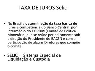 TAXA DE JUROS Selic