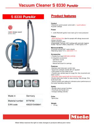 Vacuum Cleaner S 8330 PureAir