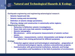 Natural and Technological Hazards & Ecology