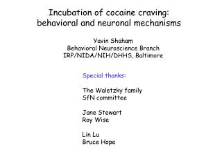 Yavin Shaham Behavioral Neuroscience Branch IRP/NIDA/NIH/DHHS, Baltimore
