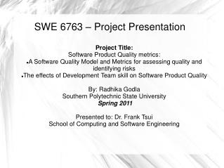 SWE 6763 – Project Presentation