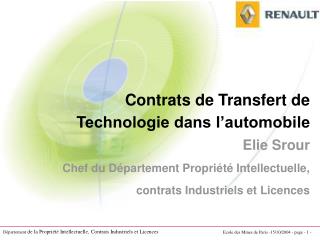 Contrats de Transfert de Technologie dans l’automobile Elie Srour