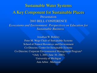 Sustainable Water Systems A Key Component for Sustainable Places