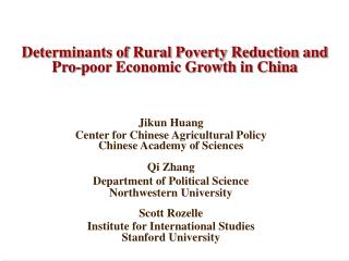 Determinants of Rural Poverty Reduction and Pro-poor Economic Growth in China