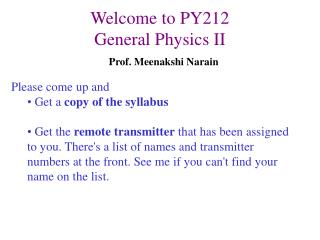 Welcome to PY212 General Physics II