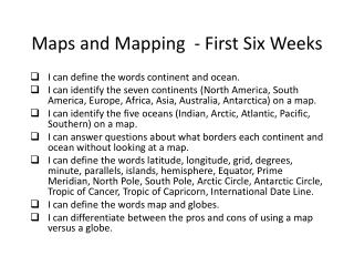 Maps and Mapping - First Six Weeks