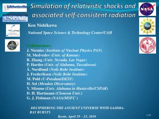 Simulation of relativistic shocks and associated self-consistent radiation