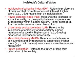 Hofstede’s Cultural Value