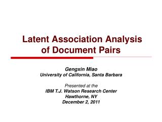 Latent Association Analysis of Document Pairs