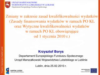 Krzysztof Borys Departament Europejskiego Funduszu Społecznego