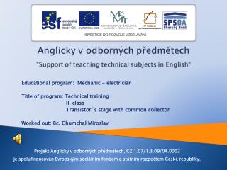 Educational program: Mechanic - electrician Title of program: Technical training II. class