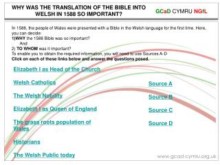 WHY WAS THE TRANSLATION OF THE BIBLE INTO WELSH IN 1588 SO IMPORTANT?