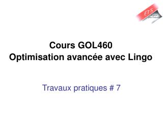 Cours GOL460 Optimisation avancée avec Lingo