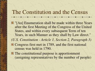 The Constitution and the Census