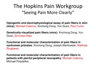 The Hopkins Pain Workgroup “Seeing Pain More Clearly”