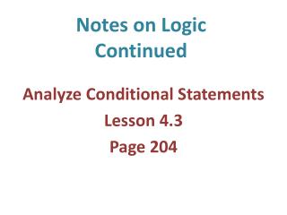 Notes on Logic Continued