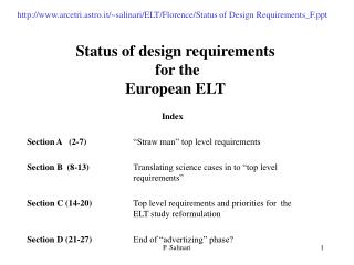 Status of design requirements for the European ELT