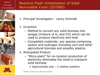 Reactive Flash Volatilization of Solid Nonvolatile Fuels (Z07080)