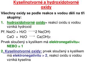 Kyselinotvorné a hydroxidotvorné oxidy