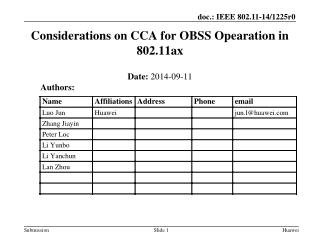 Considerations on CCA for OBSS Opearation in 802.11ax