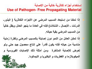إستخدام أجزاء تكاثرية خالية من الإصابة Use of Pathogen- Free Propagating Material