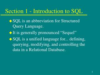 Section 1 - Introduction to SQL