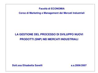 Facoltà di ECONOMIA Corso di Marketing e Management dei Mercati Industriali