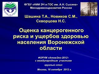 Оценка канцерогенного риска и ущербов здоровью населения Воронежской области