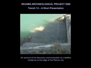 ZEUGMA ARCHAEOLOGICAL PROJECT 2000 Trench 13 – A Short Presentation
