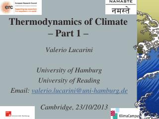 Thermodynamics of Climate – Part 1 –