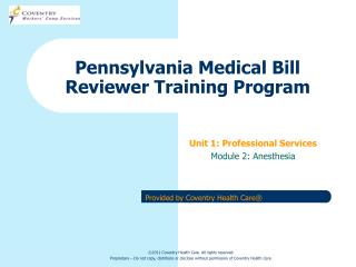 Pennsylvania Medical Bill Reviewer Training Program