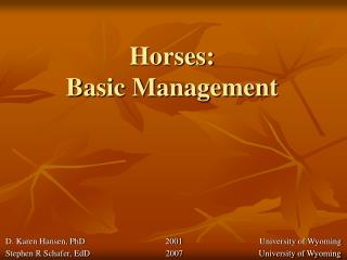 Horses: Basic Management
