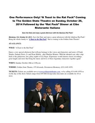 One Performance Only! “A Toast to the Rat Pack”