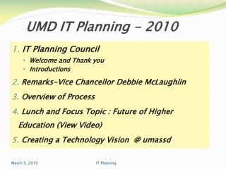 UMD IT Planning - 2010