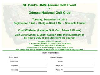 St. Paul’s UMM Annual Golf Event At Odessa National Golf Club Tuesday, September 18, 2012