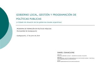 PROGRAMA DE FORMACIÓN EN POLÍTICAS PÚBLICAS Municipalidad de Gualeguaychú