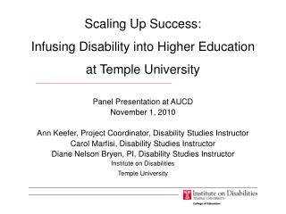 Scaling Up Success: Infusing Disability into Higher Education at Temple University