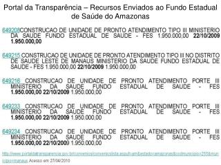Portal da Transparência – Recursos Enviados ao Fundo Estadual de Saúde do Amazonas