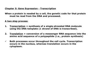 Chapter 5: Gene Expression - Transcription