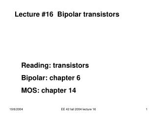 Lecture #16 Bipolar transistors