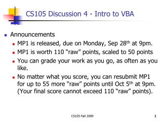 CS105 Discussion 4 - Intro to VBA