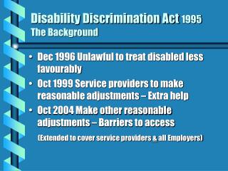 Disability Discrimination Act 1995 The Background