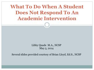 What To Do When A Student Does Not Respond To An Academic Intervention