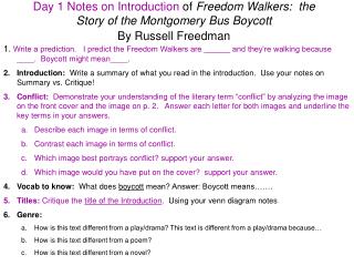 Day 1 Notes on Introduction of Freedom Walkers: the Story of the Montgomery Bus Boycott